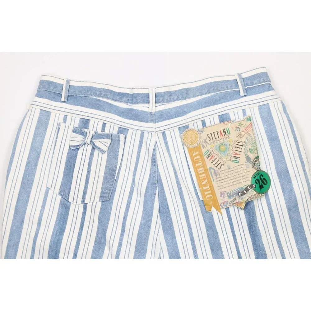 NOS Vintage 90s Streetwear Womens 26 Plus Striped Baggy Fit Denim Shorts Jorts
